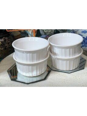 Corning Ware French White Ribbed 7 Oz Ramekins 200 ML. Set Of 4